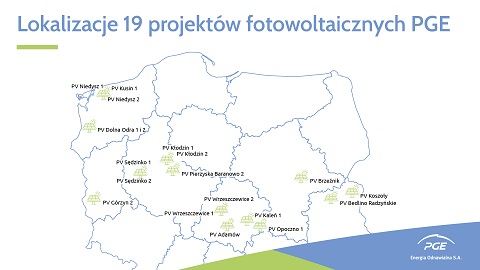 Lokalizacje 19 farm PV PGE